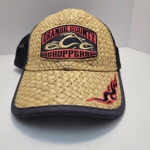 Orange County Choppers Straw Trucker Hat BioDomes Snapback Flame Patch Biker Cap